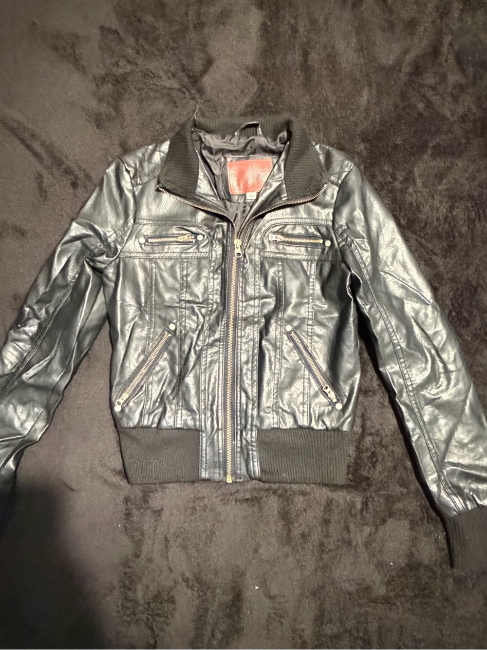 Miss London Black Faux Leather Zip Bomber Jacket
